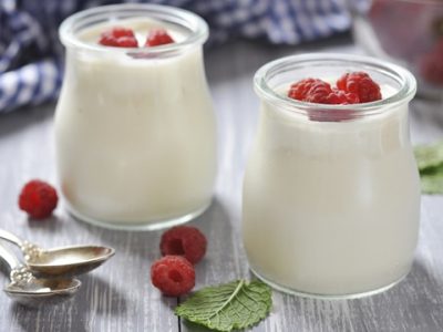 Yogurt With Ripe Fresh Raspberry